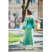 Boho Style Ukrainian Embroidered Maxi Dress Bluegreen with Green/White Embroidery